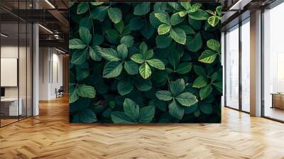 Abstract leaves form a vibrant background, a colorful display of plant design. Nature's art in design, a depiction of green leaves. Wall mural