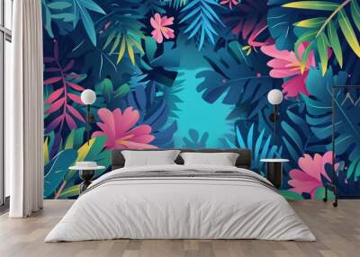 Abstract leaves in the background, a pattern that resembles nature's design. Bright green decoration, a representation of plant life. Wall mural