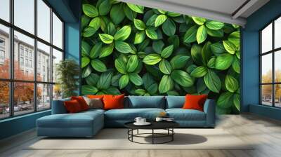 Abstract leaves in the background, a pattern that showcases nature's textures. Bright green decoration, a representation of plant life. Wall mural