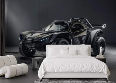 Concept car in black, built for extreme speed. Powerful car with gold details, an extreme 4x4 vehicle. Wall mural