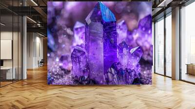 Precious stone gleams, beautiful art in background. Gemstone sparkles, stone minerals are magnificent. Wall mural