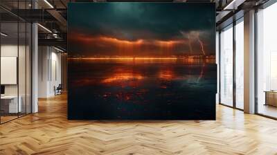 The abstract storm brings a dramatic light show. Dark clouds and rain add to the intense scene. Wall mural