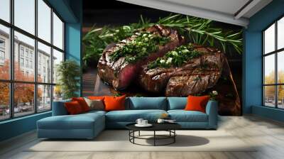 Two juicy steaks with rosemary Wall mural