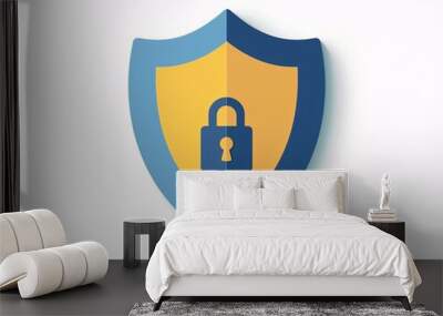 A flat vector icon of a security shield with lock. cyber security Wall mural