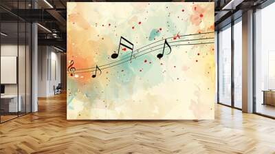 a music-themed background with musical notes and watercolor splashes Wall mural