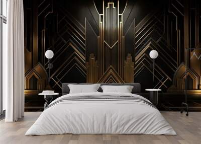 Art Deco Background with Elegant Gold and Steel Lines Wall mural