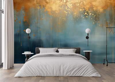 blue background with brown and gold lights, light silver and orange, atmospheric and dreamy, dark teal and light gold Wall mural