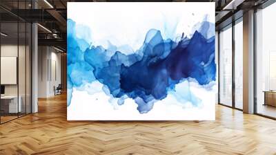 blue watercolor paint splatter with white background, colorful ink wash paintings, light indigo and dark black, group Wall mural