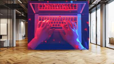 Hands of a man typing on a laptop keyboard Wall mural