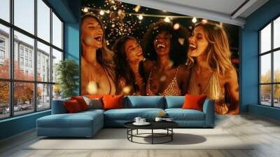 Women having a great time at a party on a summer night Wall mural