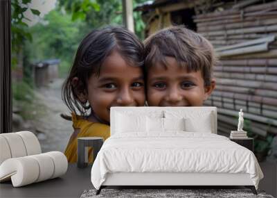 Cute indian little girls smiling in the village. India. Wall mural