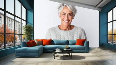 Portrait of a beautiful senior woman smiling at camera isolated on a white background Wall mural