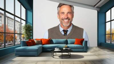 Portrait of a handsome middle-aged man smiling against white background Wall mural