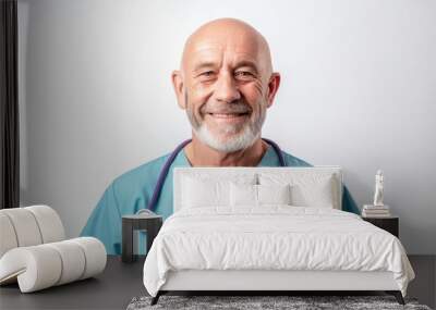 Portrait of a senior male doctor with stethoscope on white background Wall mural