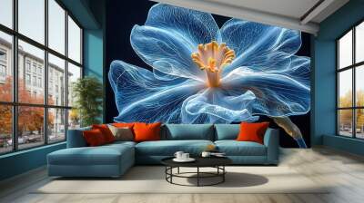   A blue flower with a yellow center containing two yellow stamens Wall mural