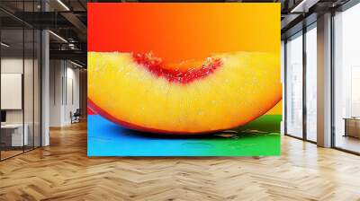   Close-up of a juicy fruit with water droplets glistening on its surface and a bright red blemish on one side Wall mural