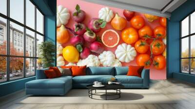  tomatoes, cauliflower, broccoli, and oranges (Two occurrences of 'cauliflower Wall mural