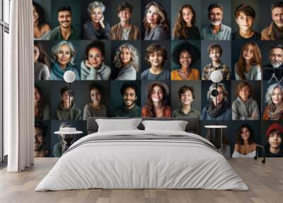 100 people Ai generated Portraits of different ages and ethnic groups. Wall mural