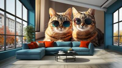 4K funny cute cat wearing sunglasses Wall mural