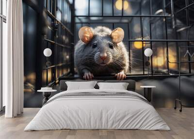 abstract black and white color gray mouse rat in the cage. ai generative Wall mural