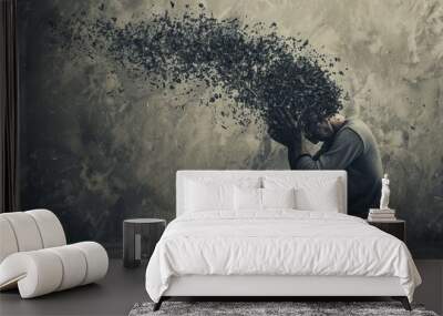 Abstract concept of person being depressed and stress full. ai generative Wall mural