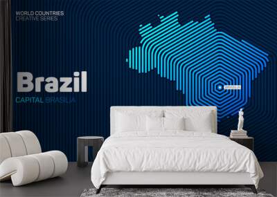 Abstract map of Brazil with hexagon lines Wall mural