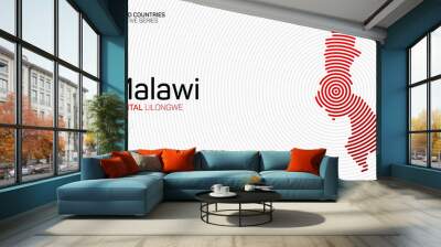 Abstract map of Malawi with red circle lines Wall mural