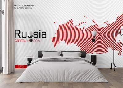 Abstract map of Russia with red circle lines Wall mural