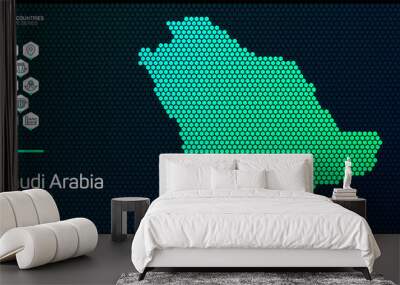 Abstract map of Saudi Arabia with hexagon cells with country data icons Wall mural