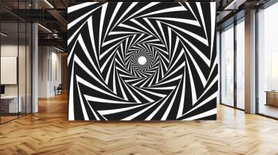 Abstract optical illusion. Hypnotic spiral tunnel with black and white lines. Vector illustration. Wall mural