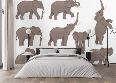 african elephant set. different poses animal design. vector illustration isolated on white backgroun Wall mural