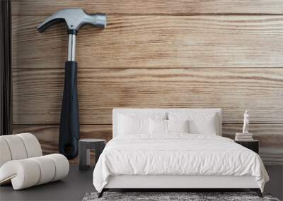 set of tools. Building tool. Hammer and Wrench on a white wooden background Wall mural