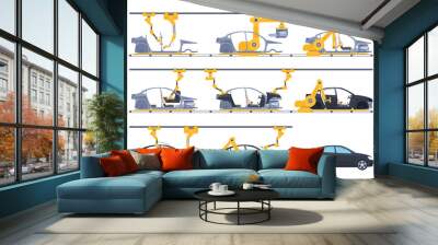 Automobile factory. Robotic intelligent conveyor for the production of cars. Vector illustration Wall mural