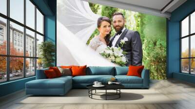 beautiful bride and groom in the nature Wall mural