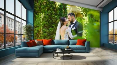 beautiful bride and groom in the nature Wall mural