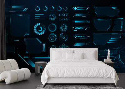 Big set of abstract HUD elements for ux ui design. Futuristic Sci-Fi user Interface. Dashboard display. Callouts titles. Vector Wall mural