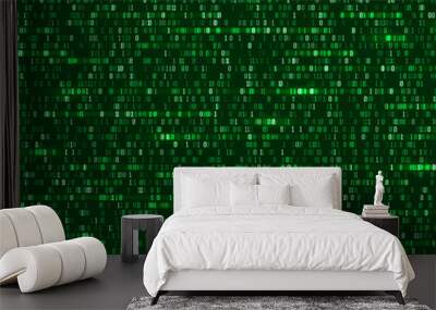 Binary computer code. Cyber background constructed with numbers one and zero. Abstract visualization of programming. Vector illustration. Wall mural