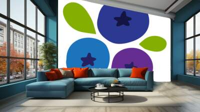 Blueberries. Flat design. Hand drawn illustration on white background. Wall mural