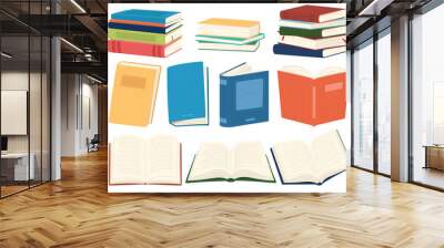 Books for reading. Educational textbooks for acquiring knowledge. Paper carriers of the text. Vector illustration Wall mural