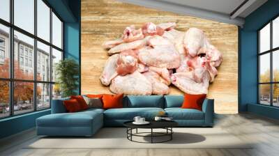 raw chicken wings on wooden table Wall mural