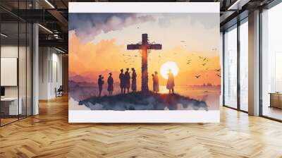 Confirmation Celebration Cross watercolor. ai generative Wall mural