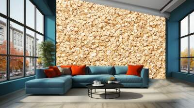 close-up texture of raw dry rolled oats top view. Wall mural