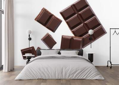 Dark chocolate isolated on white background, top view. Wall mural