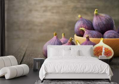 fresh figs on a wooden table , with copy space. Wall mural