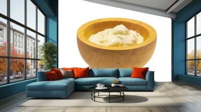 Tartar sauce in wooden bowl isolated on white background Wall mural