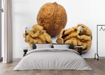 walnut close-up, isolated on white Wall mural