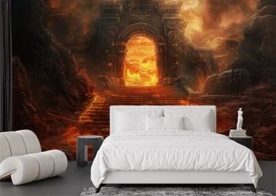 Gate to hell with steps and fire Wall mural