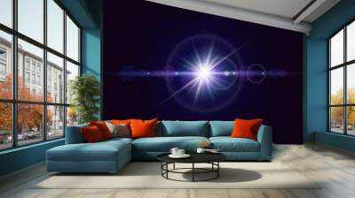 Glare effects with bokeh, glitter particles. Glowing lens flares. Vector illustration. Wall mural