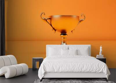 golden champion cup. golden cup on an orange background. 3d render. 3d illustration Wall mural