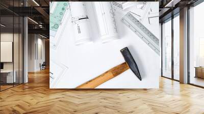 Hammer on the background of drawings. Isolated. White background. Wall mural